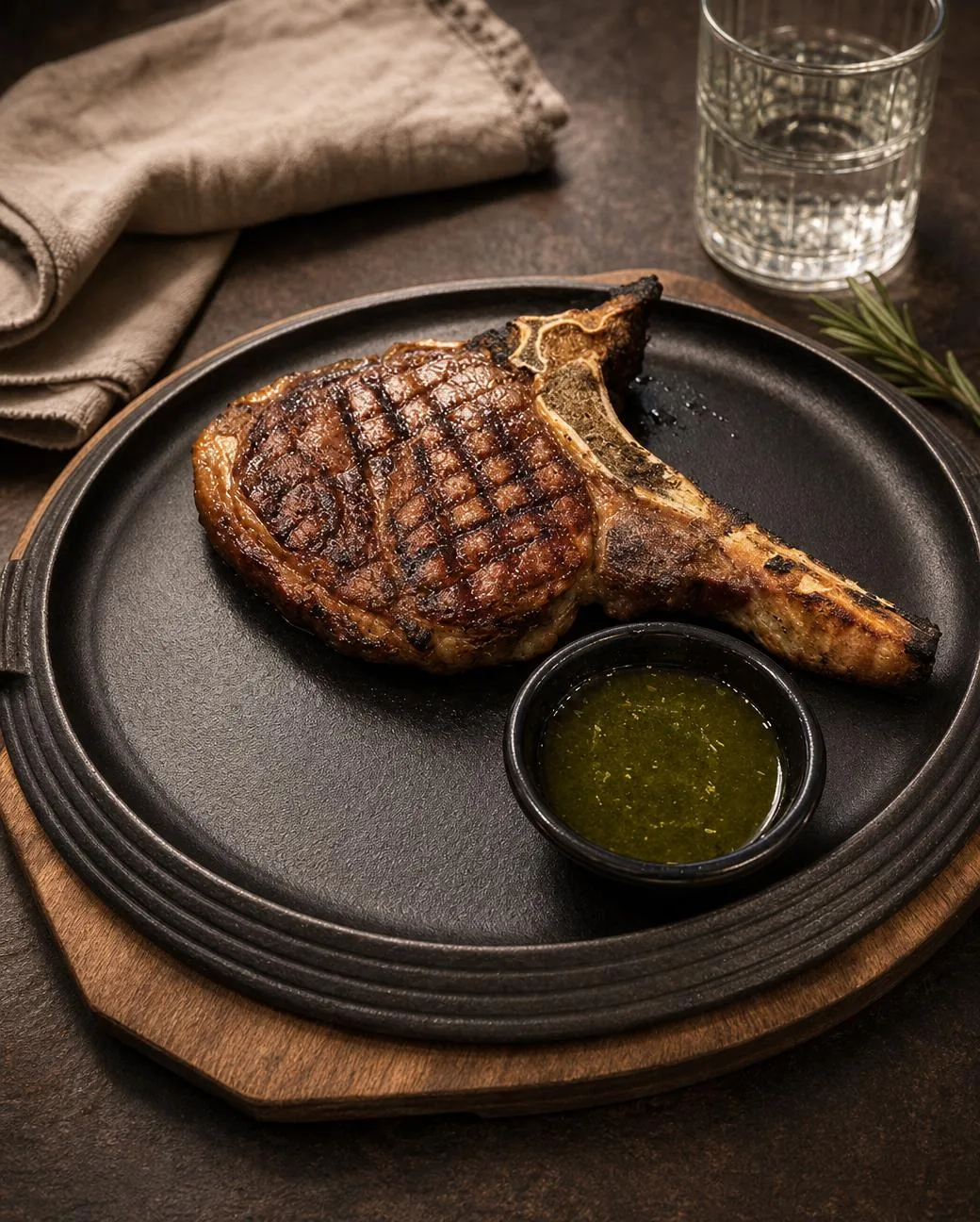 Costata di chianina alla brace, salsa verde