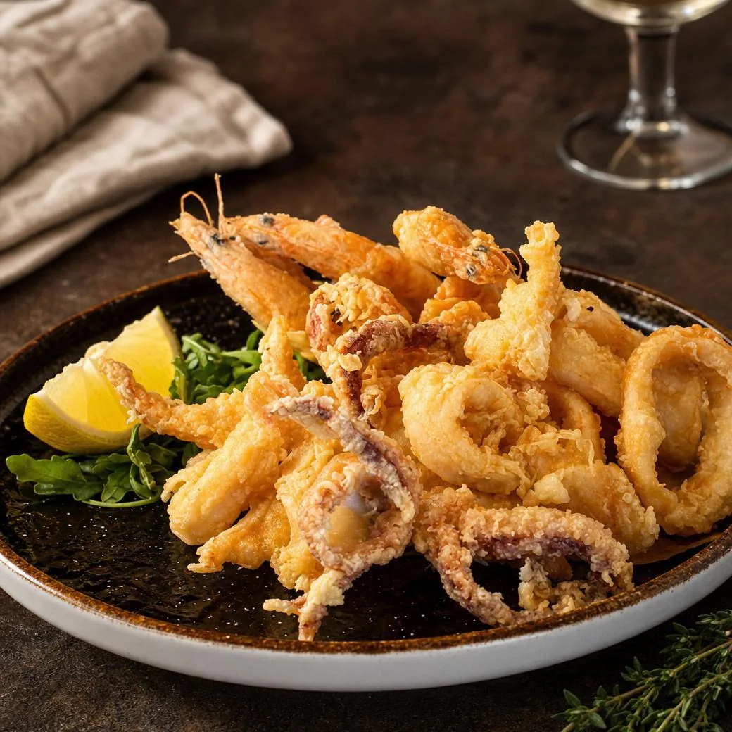 Frittura mista, calamari e gamberi
