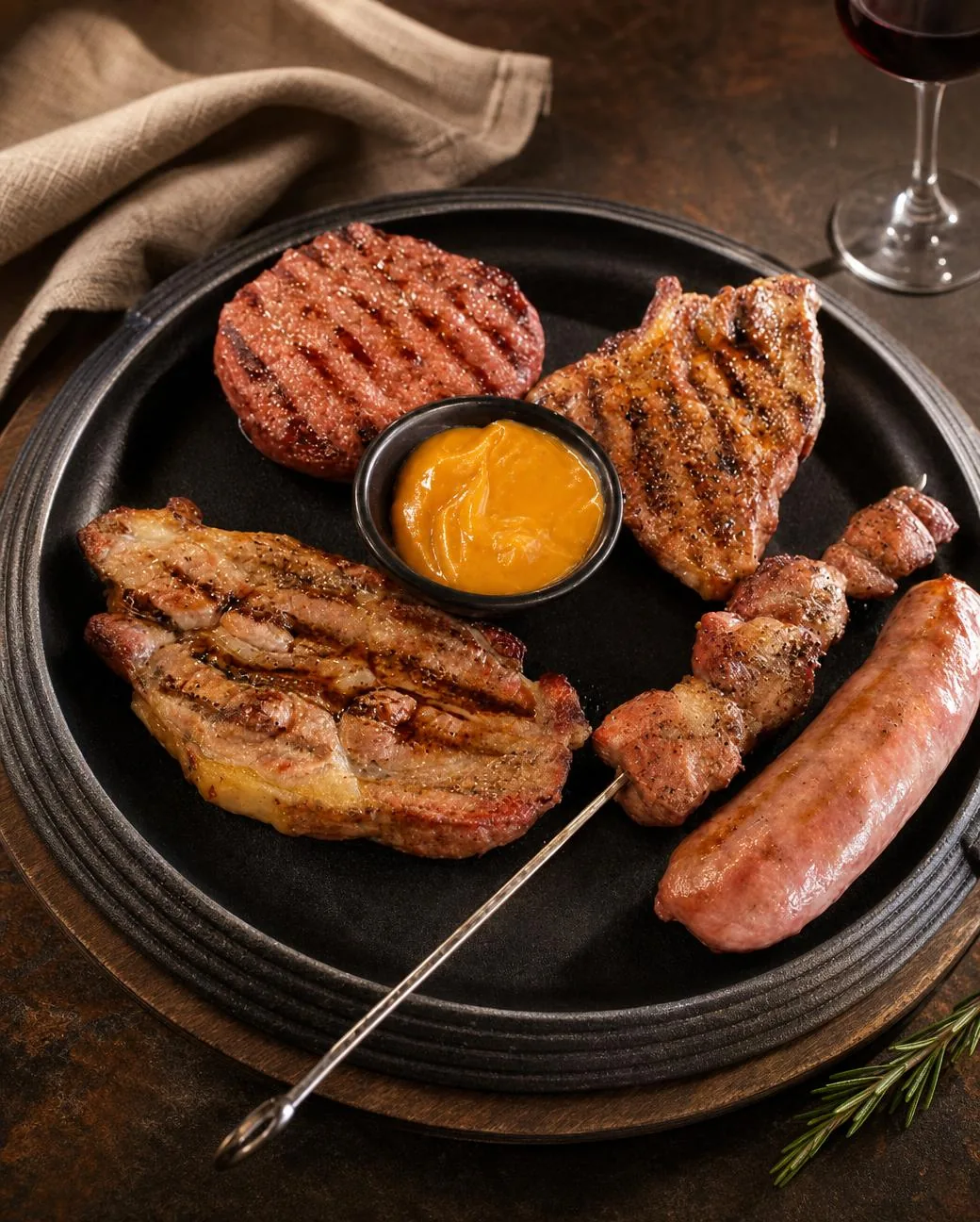 Misto braceria, hamburger di chianina e salsiccia